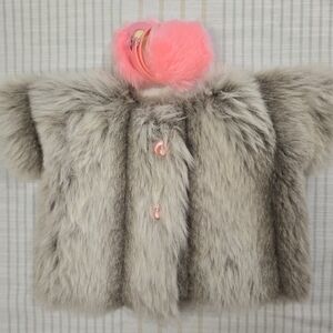 Vintage Faux Fur Coat Handmade Cabbage Patch Kids Doll Clothes And Pink Earmuffs